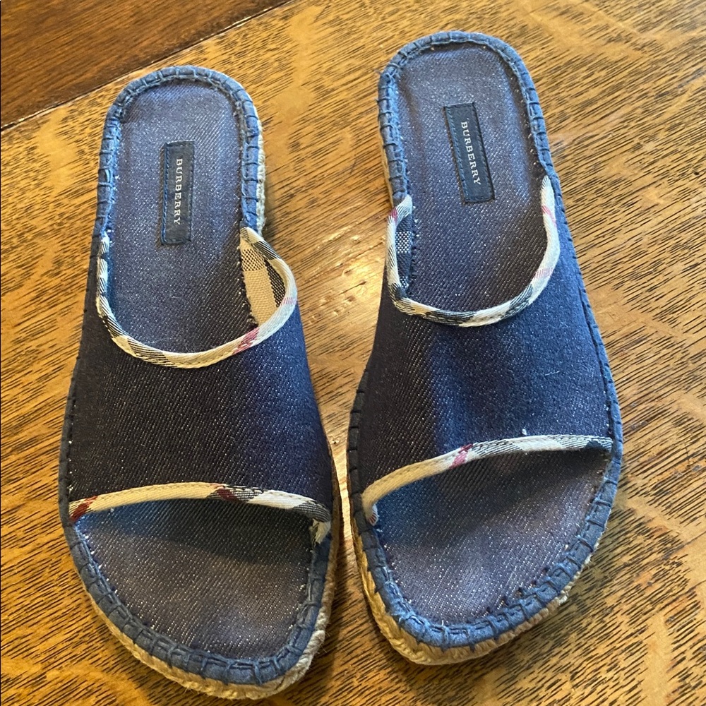 Burberry Navy Denim Espadrille Slide Sandals size 38